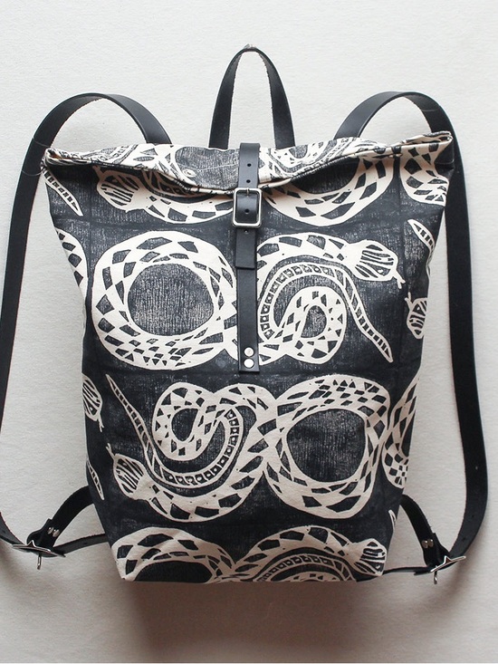 Julia Canright Handbags - Julia Canright Snake Block Print Large Backpack